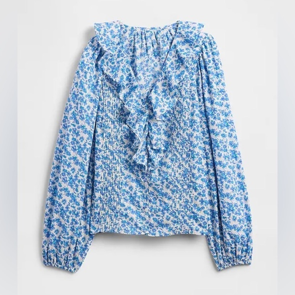 Gap Shirt Womens Small Indian Cotton Blue White Floral Ruffled Boho